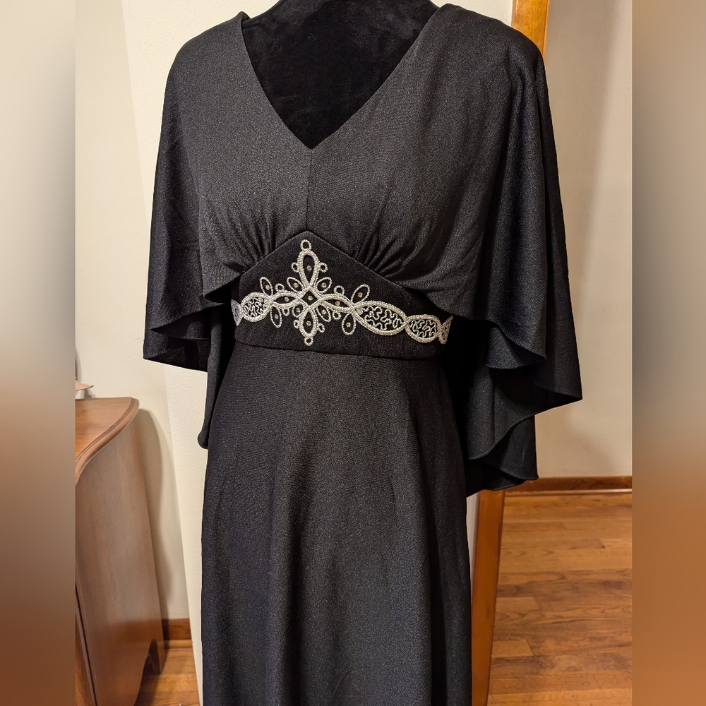 Miss Rubette Vintage black cape dress formal batwing gown